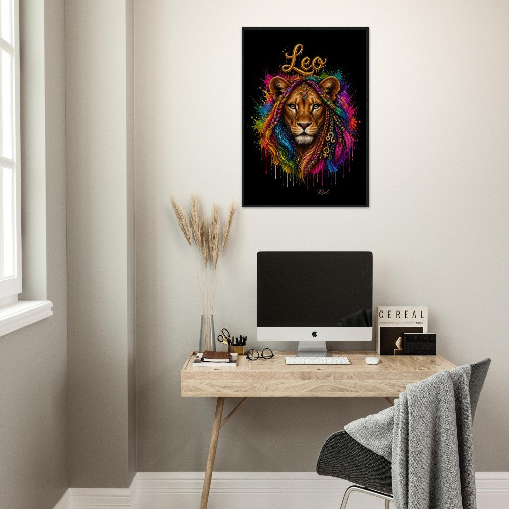 Leo Neon Zodiac Lion Poster, Colorful Wall Art, Artistic Astrology Canvas, Zodiac Gift for Her, Danish Art Studio
