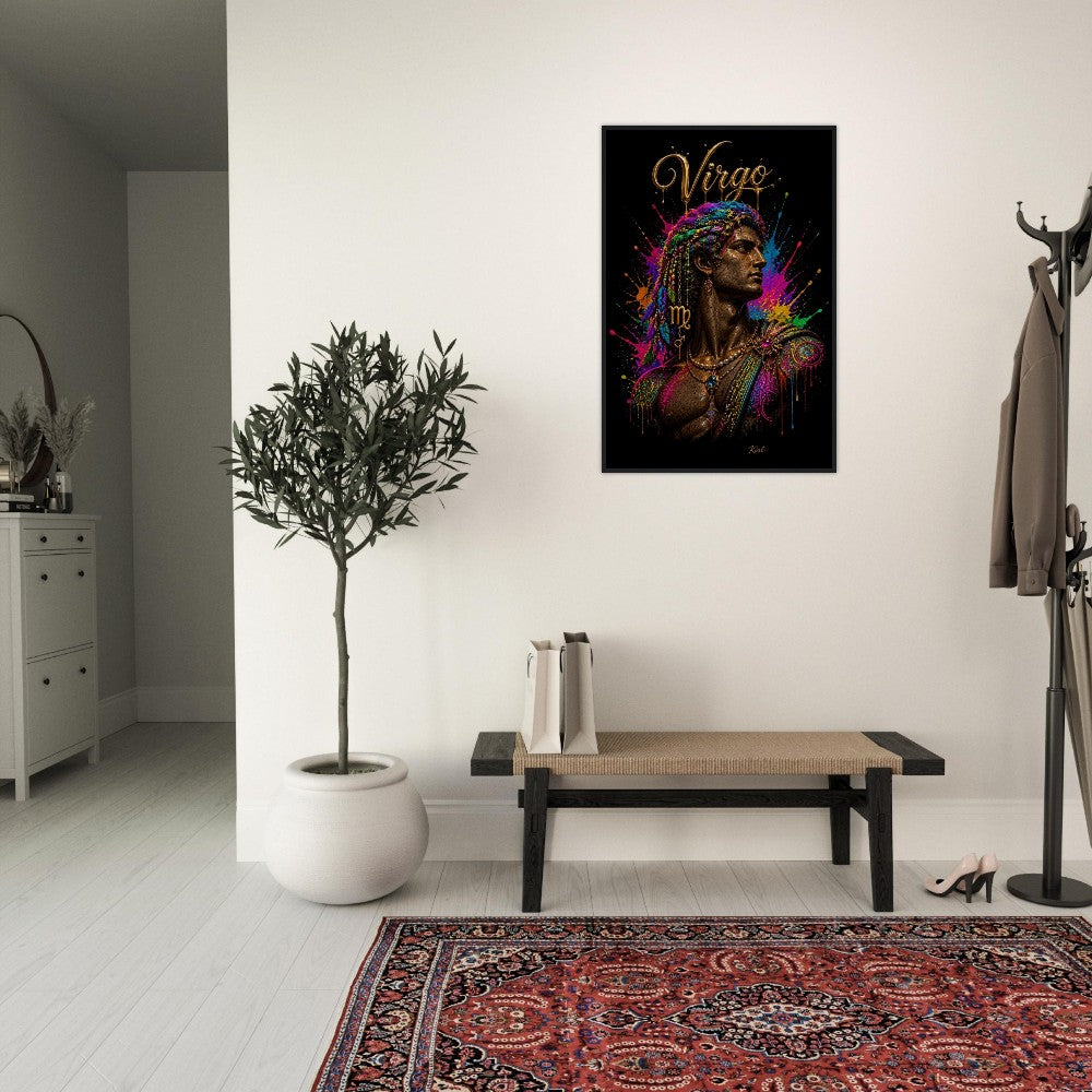 Virgo Neon Zodiac Maiden Poster, Colorful Wall Art, Artistic Astrology Canvas, Zodiac Gift for Him, Danish Art Studio