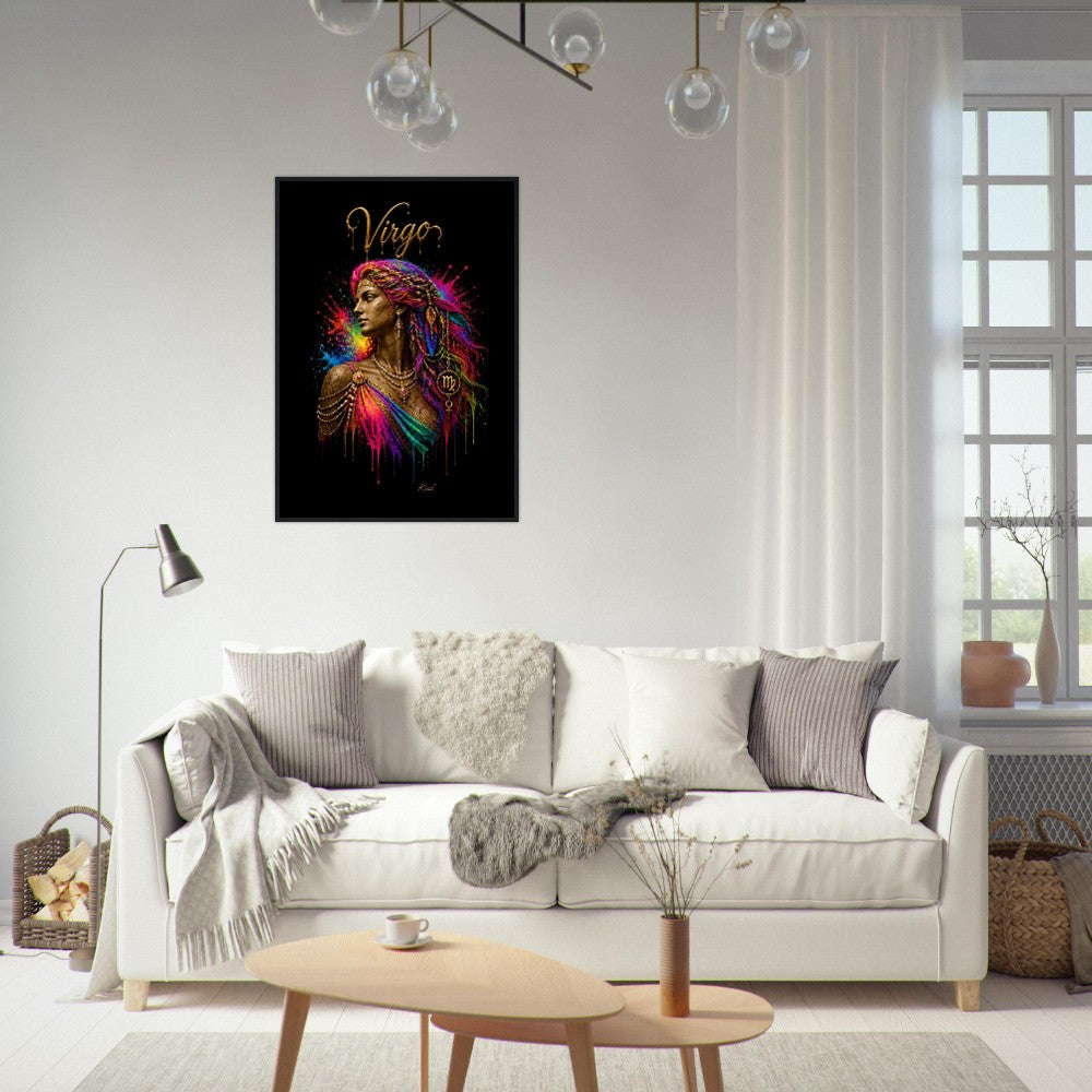 Virgo Neon Zodiac Maiden Poster, Colorful Wall Art, Artistic Astrology Canvas, Zodiac Gift for Her, Danish Art Studio