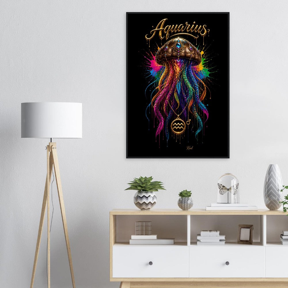 Aquarius Neon Zodiac Jellyfish Poster, Colorful Wall Art, Zodiac Gift for Him, Danish Art Studio