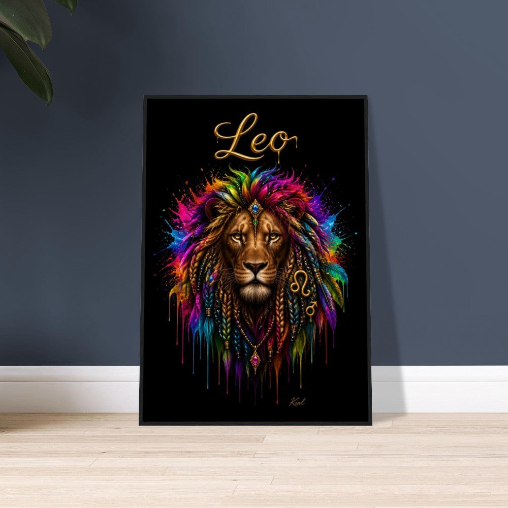 Leo Neon Zodiac Lion Poster, Colorful Wall Art, Artistic Astrology Canvas, Zodiac Gift for Him, Danish Art Studio
