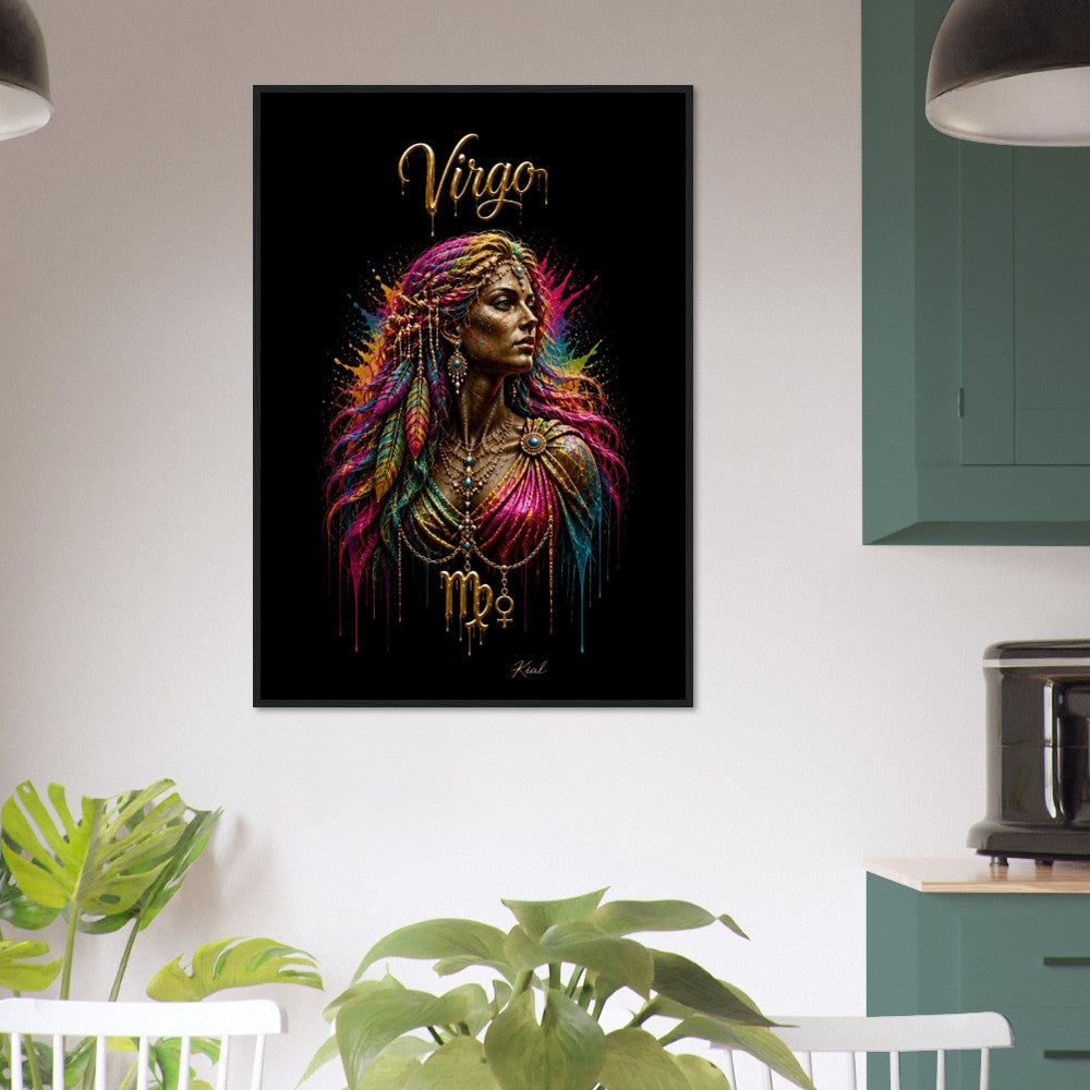 Virgo Neon Zodiac Maiden Poster, Colorful Wall Art, Artistic Astrology Canvas, Zodiac Gift for Her, Danish Art Studio