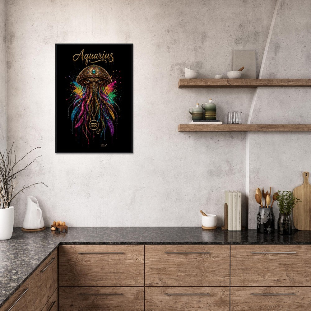 Vandmand Neon Stjernetegn Meduse Plakat, Farverig Vægkunst, Stjernetegnsgave til Ham, Danish Art Studio