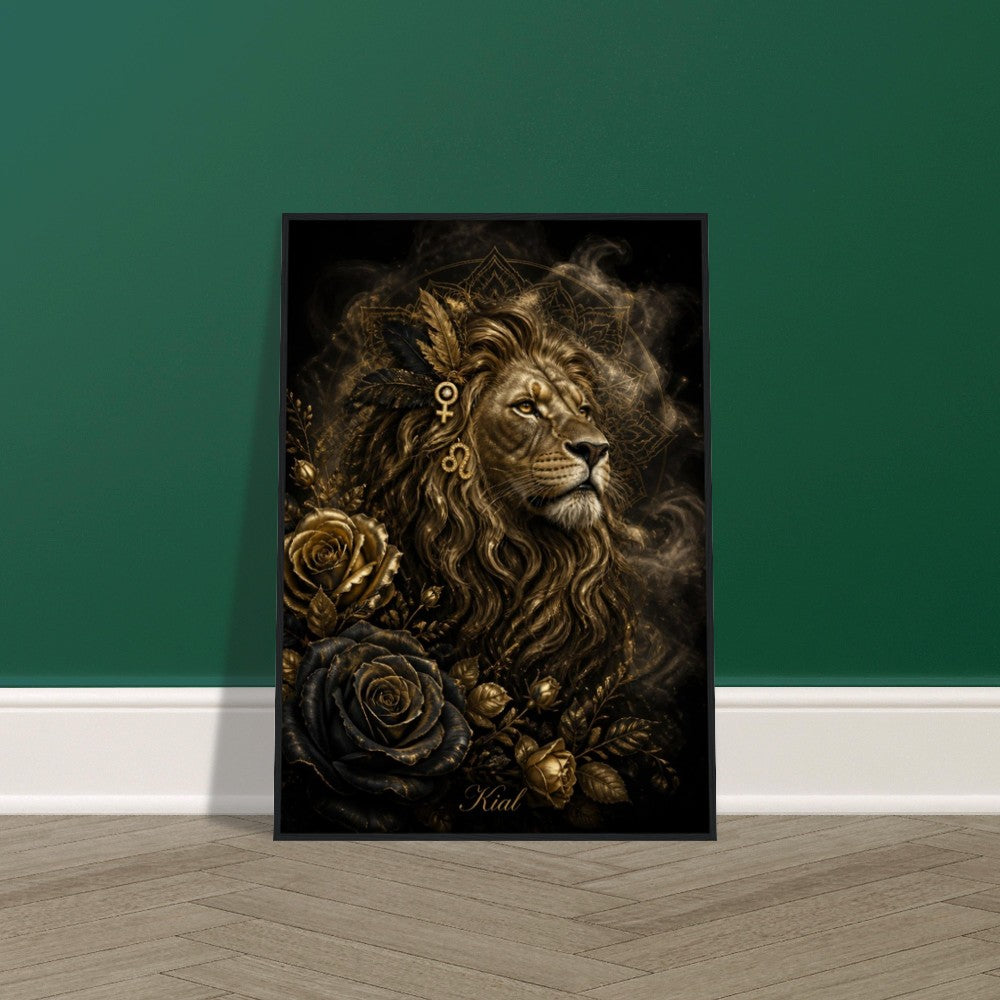 Leo Zodiac Lion Poster, Gold Wall Art, Astrology Canvas, Lion Portrait, Zodiac Gift for Her, Danish Art Studio