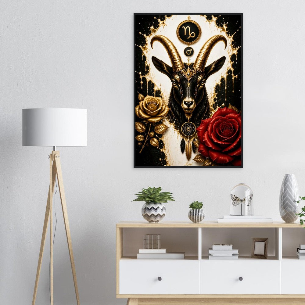 Capricorn Zodiac Goat Poster, Gold Wall Art, Astrology Canvas, Goat Portrait, Zodiac Gift for Him, Danish Art Studio