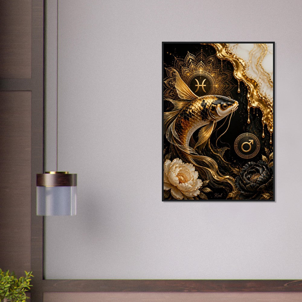 Pisces Zodiac Koi Poster, Gold Wall Art, Astrology Canvas, Koi Portrait, Zodiac Gift for Him, Danish Art Studio