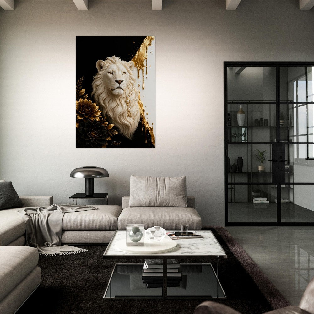 Leo Zodiac Lion Poster, Gold Wall Art, Astrology Canvas, Lion Portrait, Zodiac Gift for Her, Danish Art Studio
