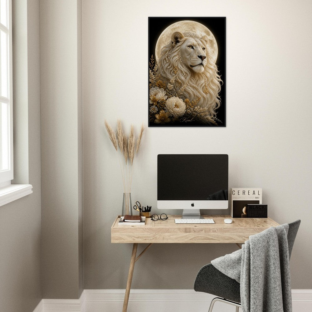 Leo Zodiac Lion Poster, Gold Wall Art, Astrology Canvas, Lion Portrait, Zodiac Gift for Her, Danish Art Studio