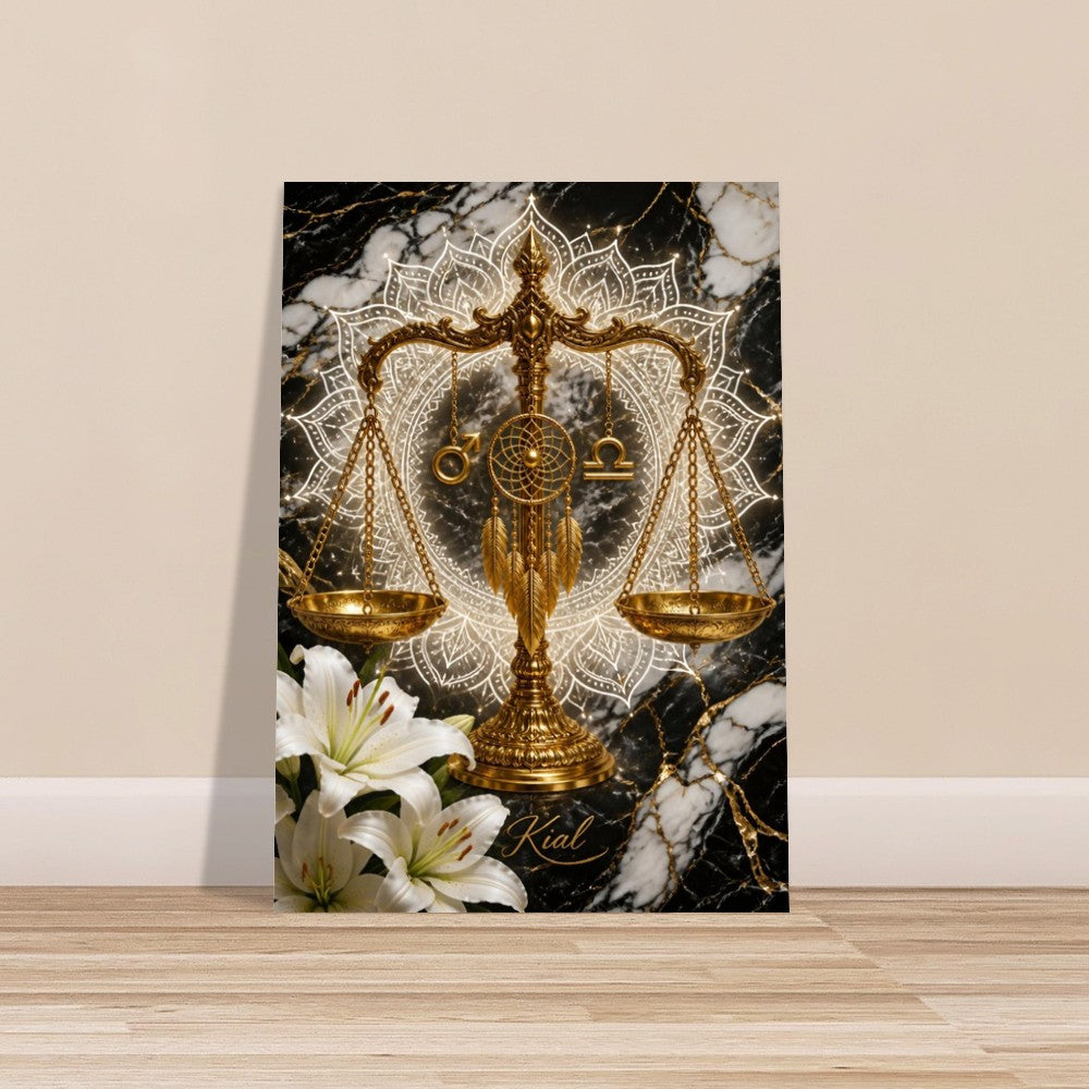 Libra Zodiac Scales Poster, Gold Wall Art, Astrology Canvas, Scales Portrait, Zodiac Gift for Him, Danish Art Studio