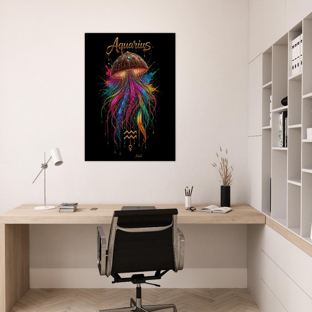 Aquarius Neon Zodiac Medusaplakat, Farverig Vægkunst, Zodiac Gave til Hende, Danish Art Studio