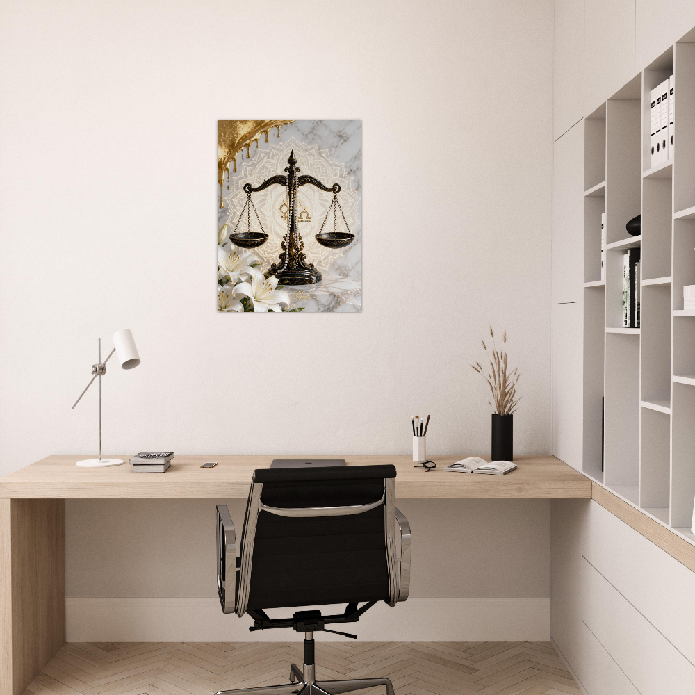 Libra Zodiac Scales Poster, Gold Wall Art, Astrology Canvas, Scales Portrait, Zodiac Gift for Her, Danish Art Studio