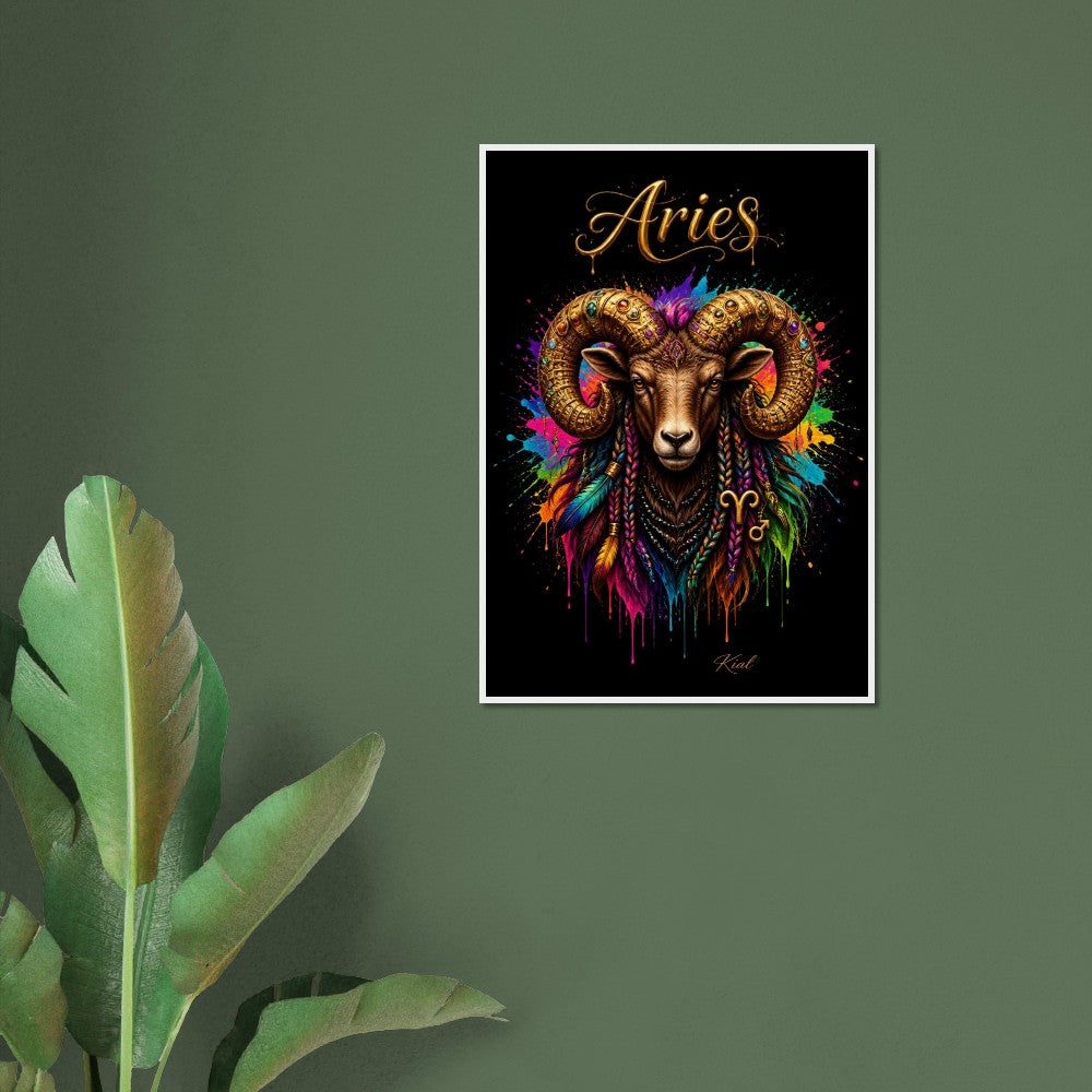 Widder Neon Tierkreis Poster, Bunte Wandkunst, Künstlerische Astrologie Leinwand, Tierkreis Geschenk für Ihn, Danish Art Studio
