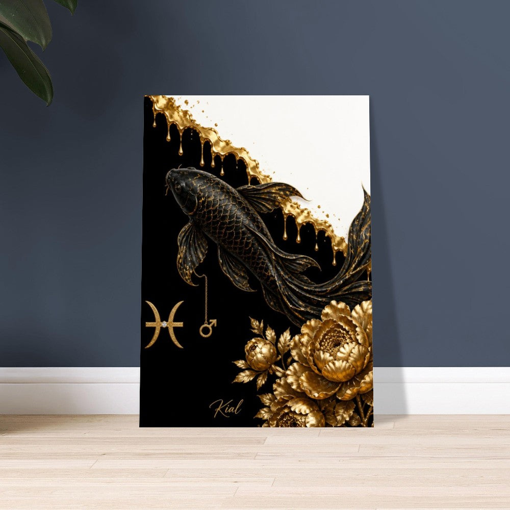 Pisces Zodiac Koi Poster, Gold Wall Art, Astrology Canvas, Koi Portrait, Zodiac Gift for Him, Danish Art Studio