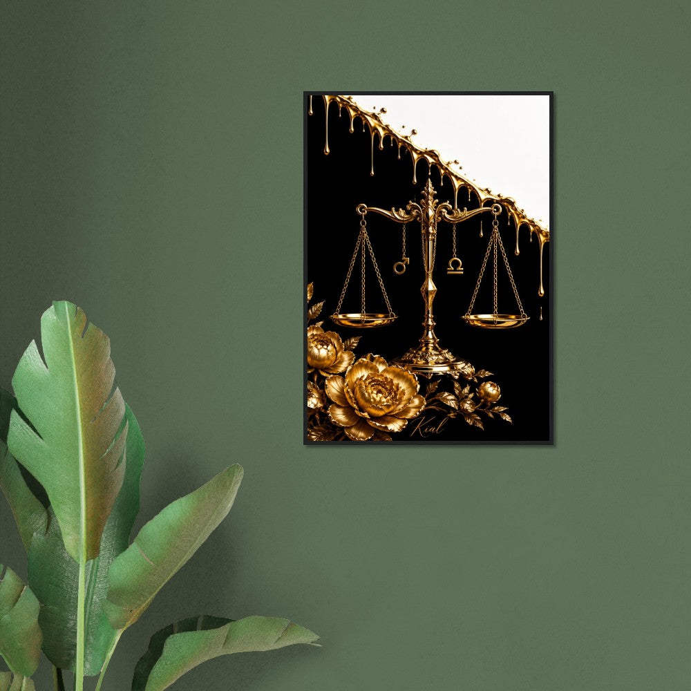 Libra Zodiac Scales Poster, Gold Wall Art, Astrology Canvas, Scales Portrait, Zodiac Gift for Him, Danish Art Studio