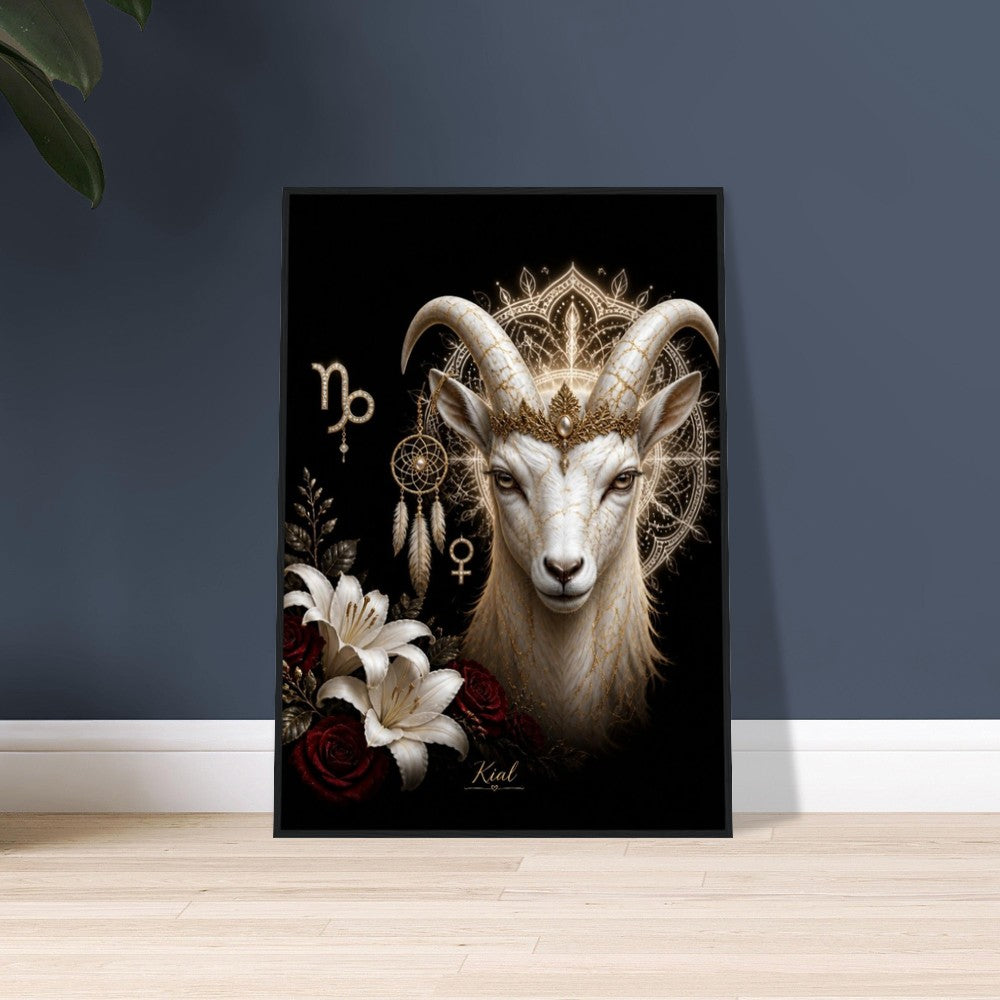 Capricorn Zodiac Goat Poster, Gold Wall Art, Astrology Canvas, Goat Portrait, Zodiac Gift for Her, Danish Art Studio