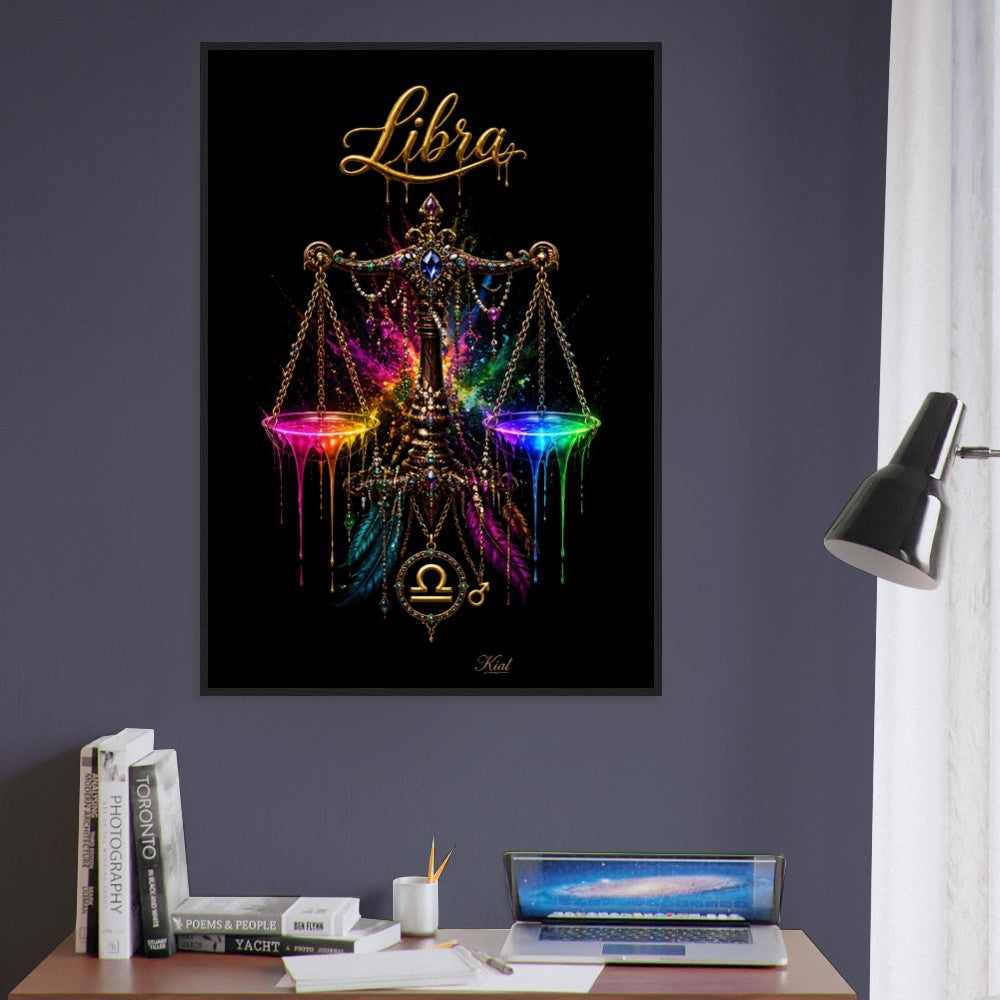 Libra Neon Zodiac Scales Poster, Colorful Wall Art, Artistic Astrology Canvas, Zodiac Gift for Him, Danish Art Studio