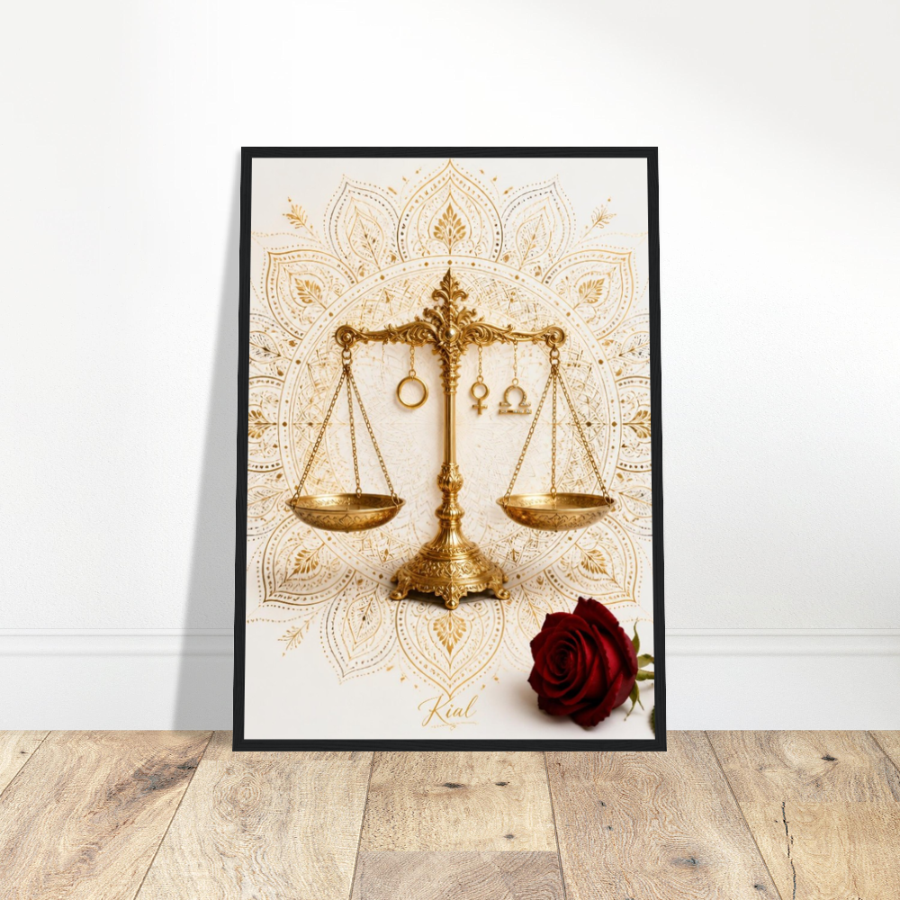 Libra Zodiac Scales Poster, Gold Wall Art, Astrology Canvas, Scales Portrait, Zodiac Gift for Her, Danish Art Studio