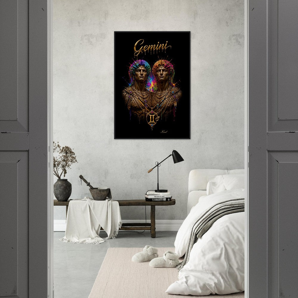 Gemini Neon Stjernetegn Tvillinge Plakat, Farverig Vægkunst, Kunstnerisk Astrologi Lærred, Stjernetegnsgave til Ham, Danish Art Studio