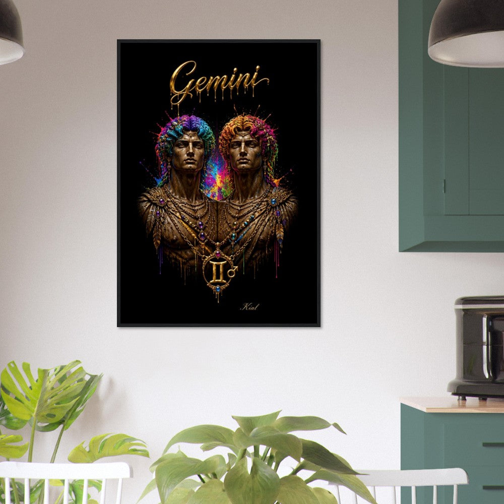 Gemini Neon Stjernetegn Tvillinge Plakat, Farverig Vægkunst, Kunstnerisk Astrologi Lærred, Stjernetegnsgave til Ham, Danish Art Studio