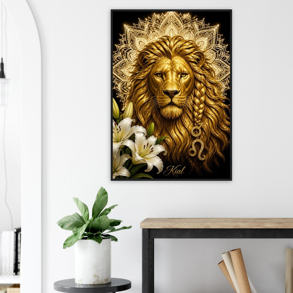 Leo Zodiac Lion Poster, Gold Wall Art, Astrology Canvas, Lion Portrait, Zodiac Gift for Him, Danish Art Studio