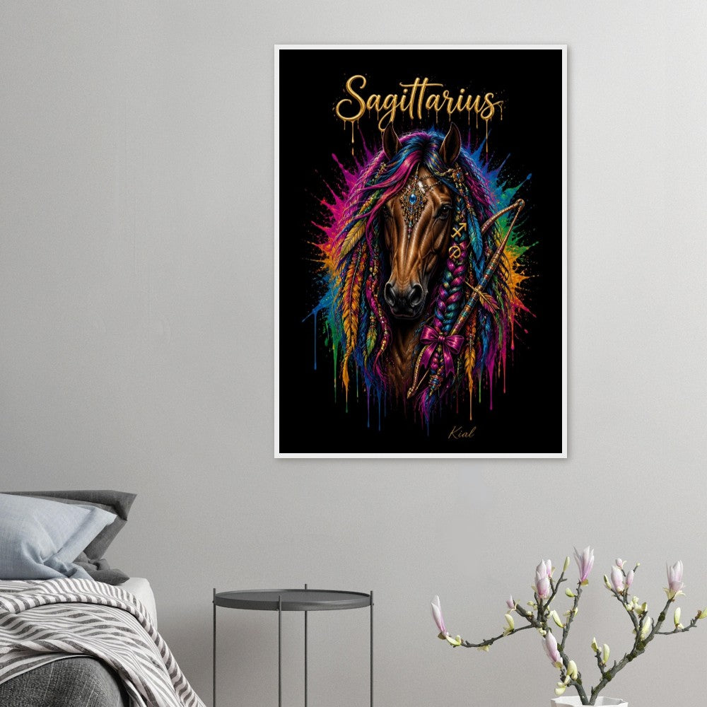 Sagittarius Neon Zodiac Horse Poster, Colorful Wall Art, Zodiac Gift for Him, Danish Art Studio