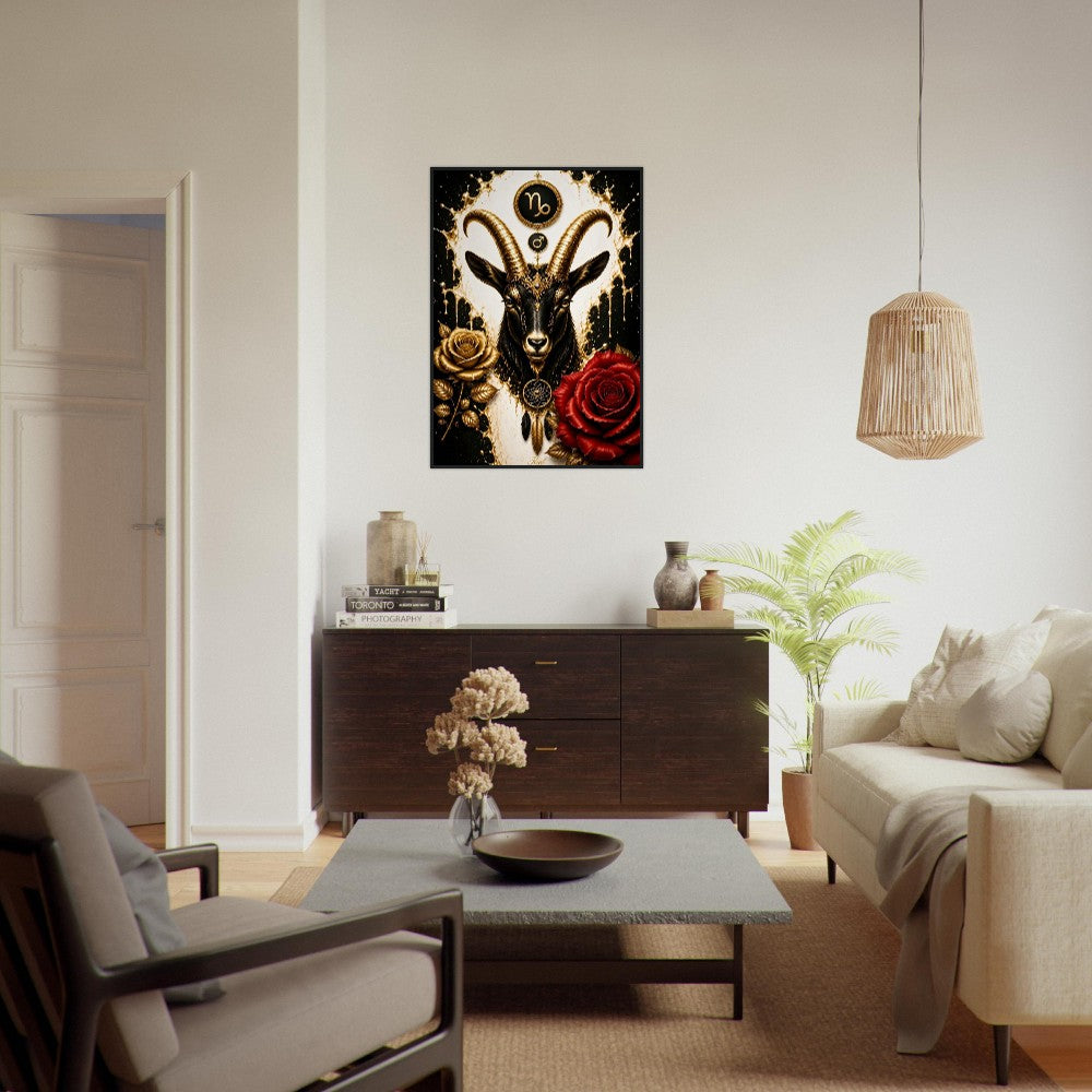 Capricorn Zodiac Goat Poster, Gold Wall Art, Astrology Canvas, Goat Portrait, Zodiac Gift for Him, Danish Art Studio
