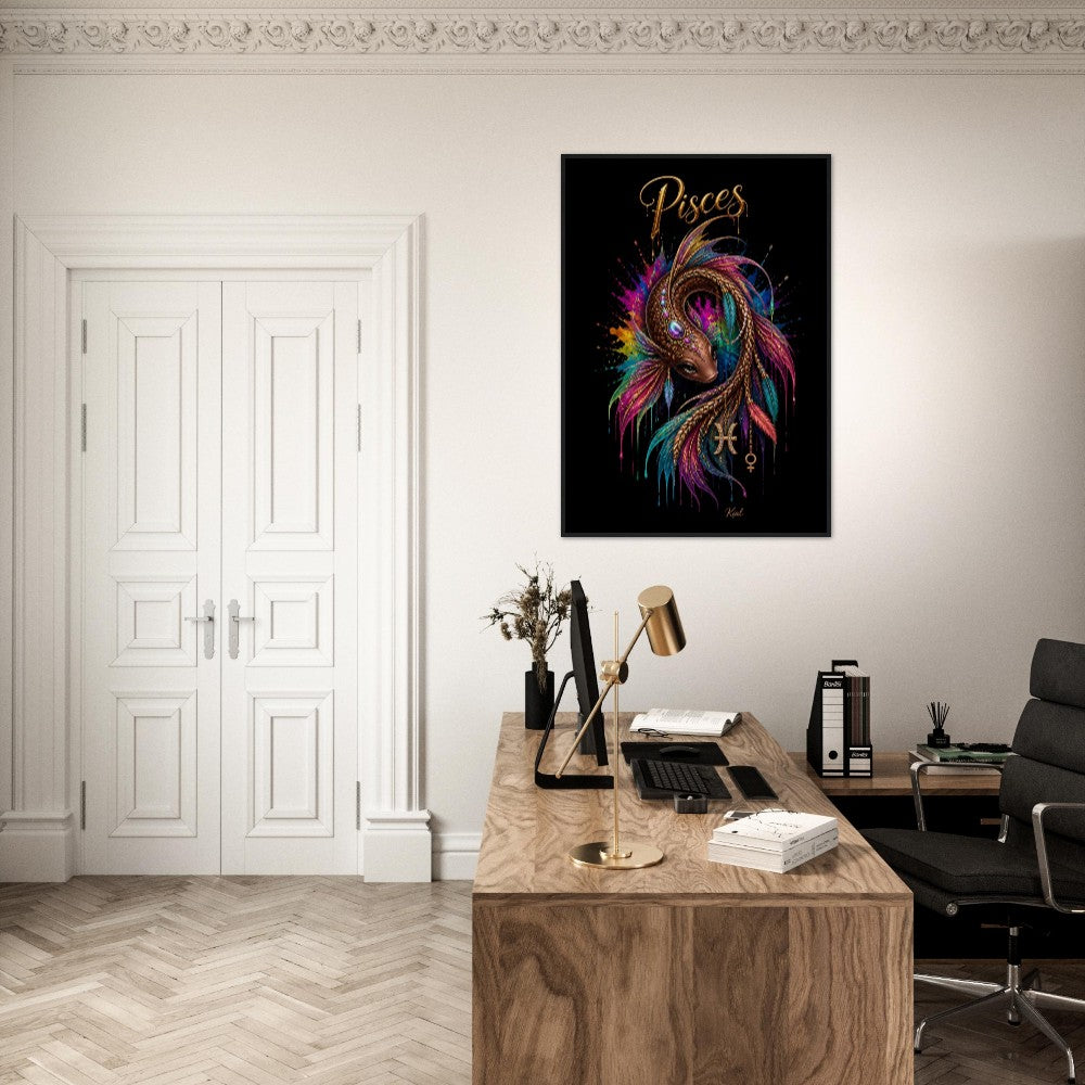 Pisces Neon Zodiac Koi Poster, Colorful Wall Art, Artistic Astrology Canvas, Zodiac Gift for Her, Danish Art Studio