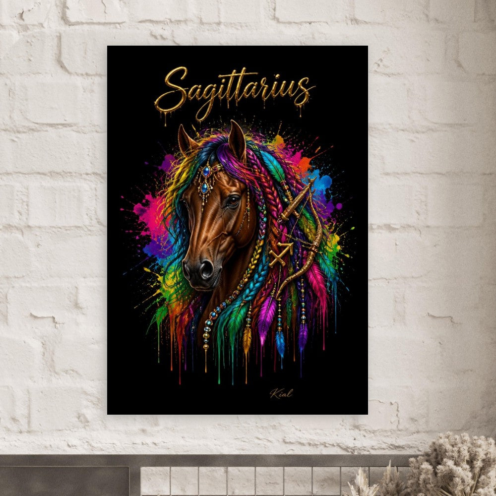 Sagittarius Neon Zodiac Horse Poster, Colorful Wall Art, Zodiac Gift for Him, Danish Art Studio