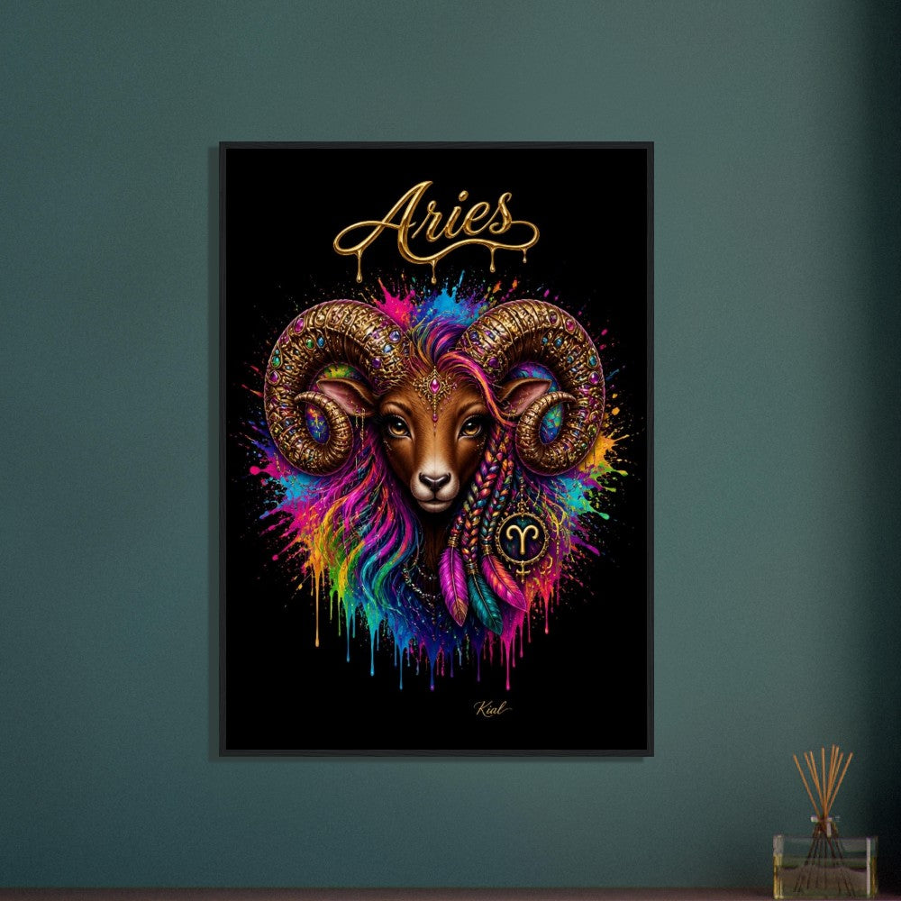 Aries Neon Tierkreis Widder Poster, Farbenfrohe Wandkunst, Künstlerische Astrologie Leinwand, Tierkreis Geschenk für Sie, Dänisches Kunststudio