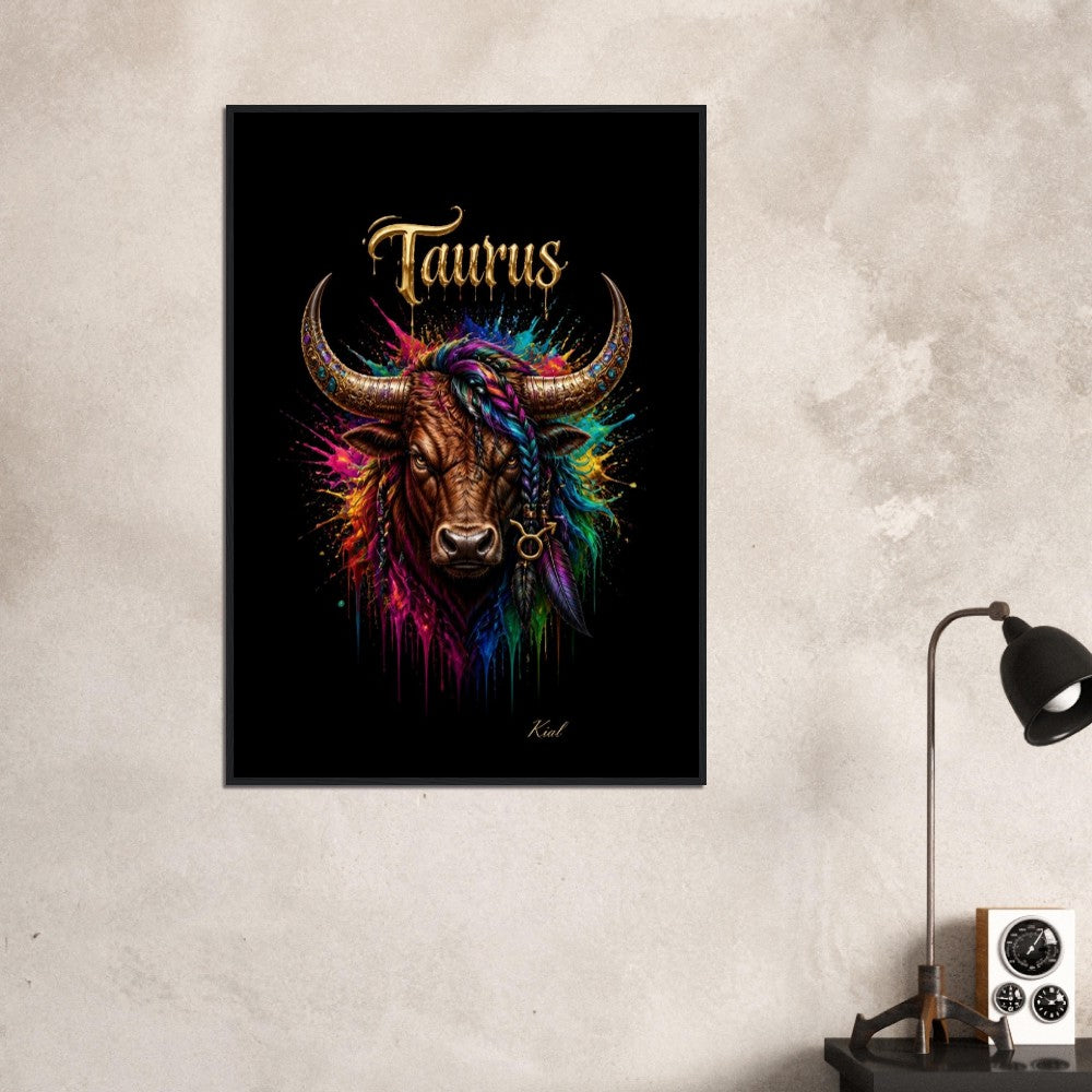 Taurus Neon Zodiac Bull Poster, Colorful Wall Art, Artistic Astrology Canvas, Zodiac Gift for Him, Danish Art Studio