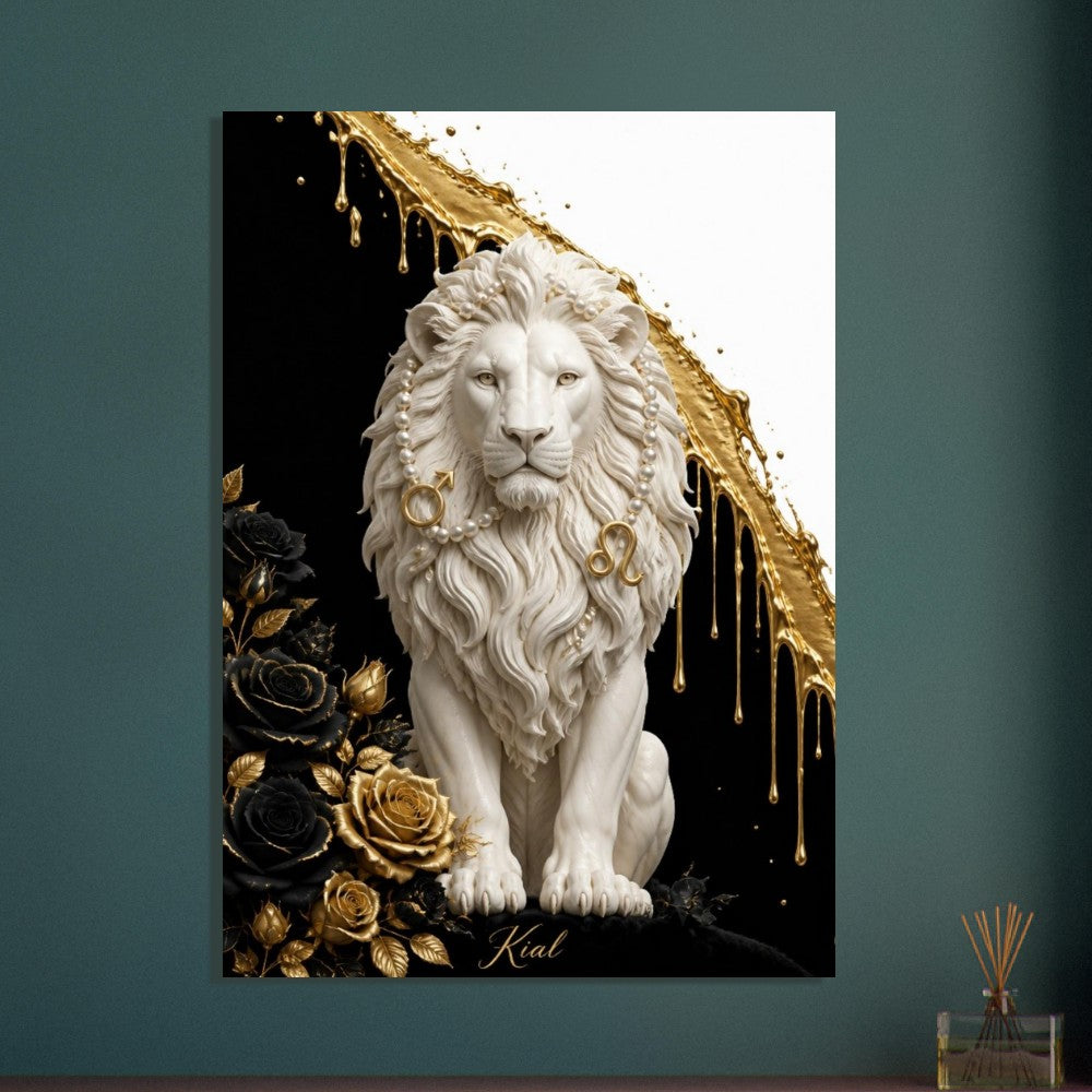 Leo Zodiac Lion Poster, Gold Wall Art, Astrology Canvas, Lion Portrait, Zodiac Gift for Him, Danish Art Studio