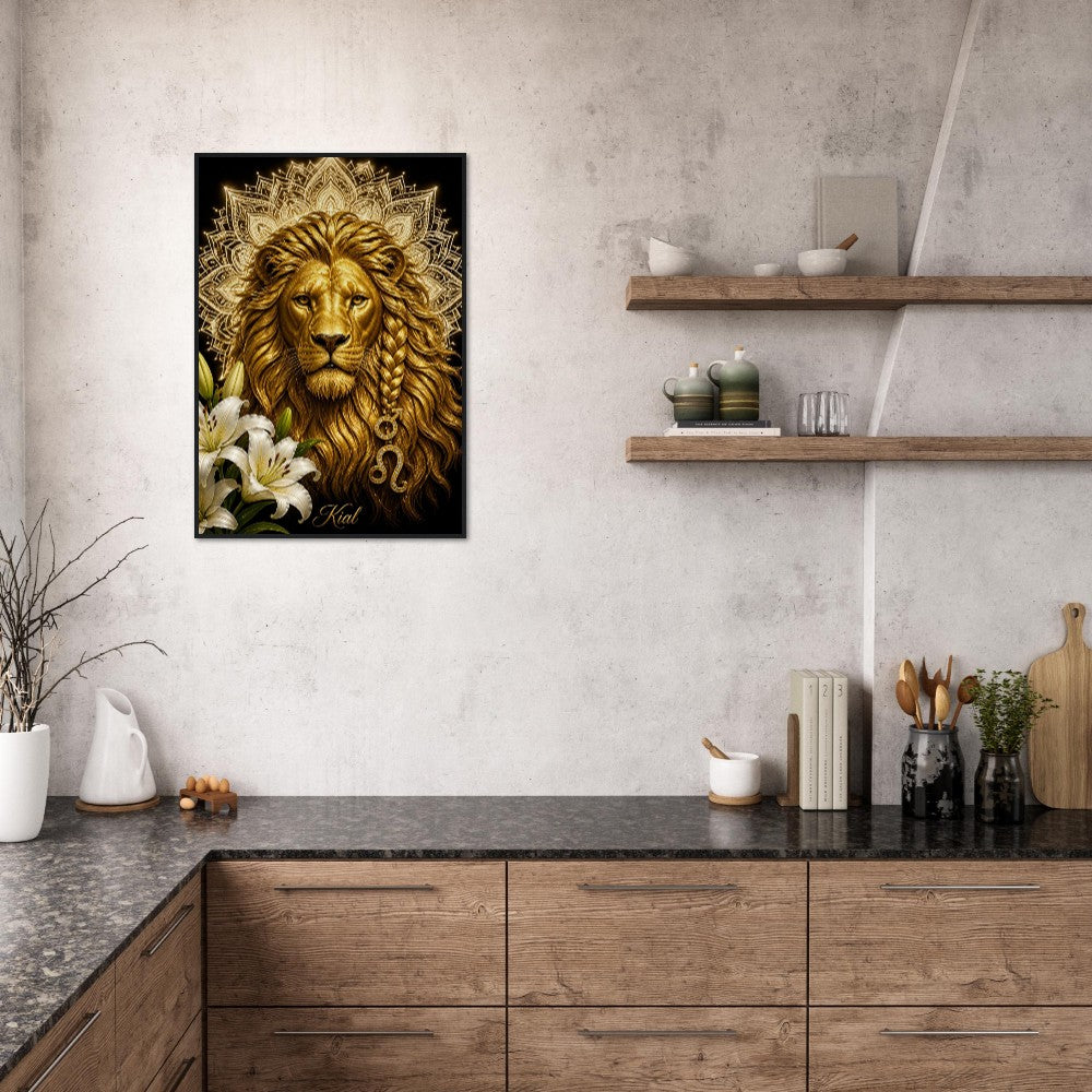 Leo Zodiac Lion Poster, Gold Wall Art, Astrology Canvas, Lion Portrait, Zodiac Gift for Him, Danish Art Studio