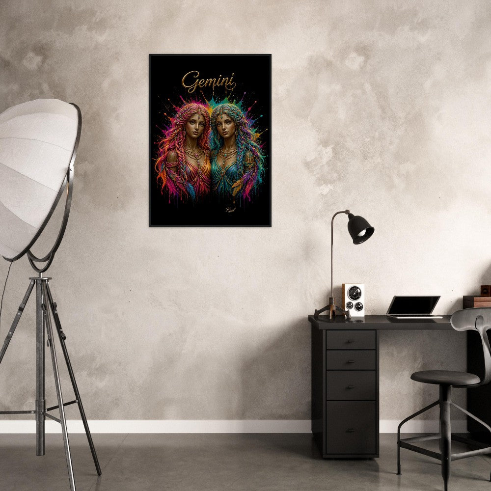 Gemini Neon Zodiac Tvillinger Plakat, Farverig Vægkunst, Kunstnerisk Astrologi Lærred, Zodiak Gave til Hende, Dansk Kunst Studio