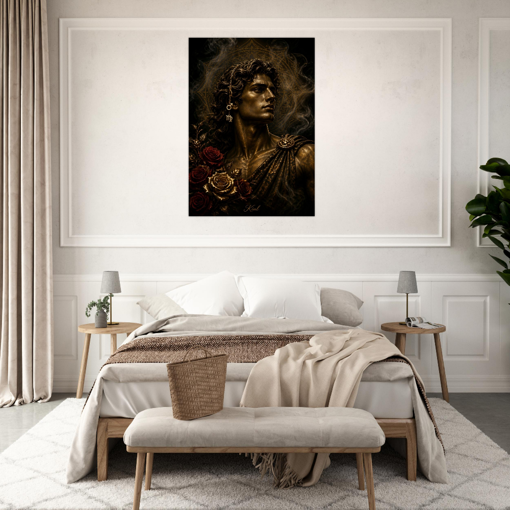 Virgo Zodiac Maiden Poster, Gold Wall Art, Astrology Canvas, Maiden Portrait, Zodiac Gift for Him, Danish Art Studio