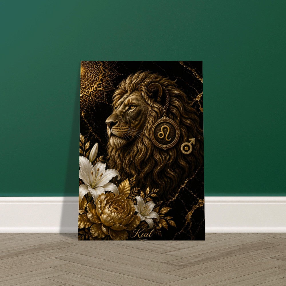 Leo Zodiac Lion Poster, Gold Wall Art, Astrology Canvas, Lion Portrait, Zodiac Gift for Him, Danish Art Studio