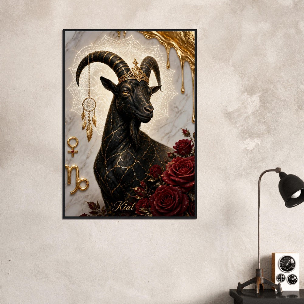 Capricorn Zodiac Goat Poster, Gold Wall Art, Astrology Canvas, Goat Portrait, Zodiac Gift for Her, Danish Art Studio