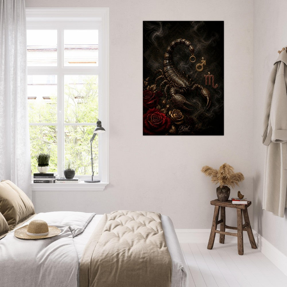 Scorpio Zodiac Scorpion Poster, Gold Wall Art, Zodiac Gift for Him, Danish Art Studio