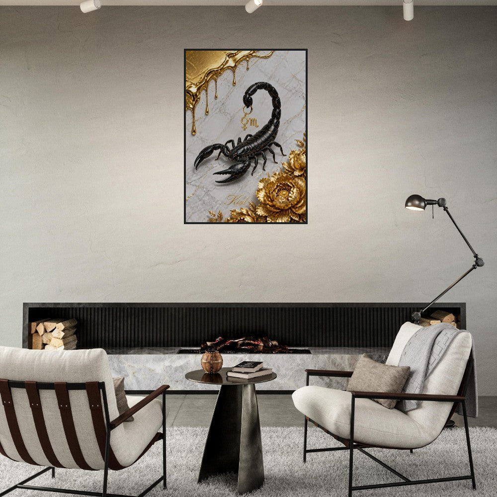 Scorpio Zodiac Scorpion Poster, Gold Wall Art, Zodiac Gift for Her, Danish Art Studio