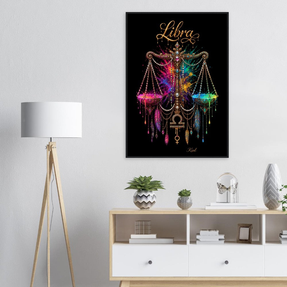 Libra Neon Zodiac Scales Poster, Colorful Wall Art, Artistic Astrology Canvas, Zodiac Gift for Her, Danish Art Studio