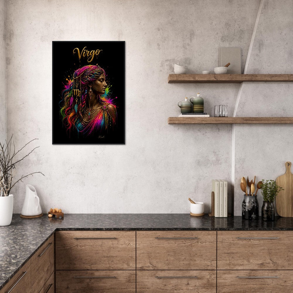Virgo Neon Zodiac Maiden Poster, Colorful Wall Art, Artistic Astrology Canvas, Zodiac Gift for Her, Danish Art Studio