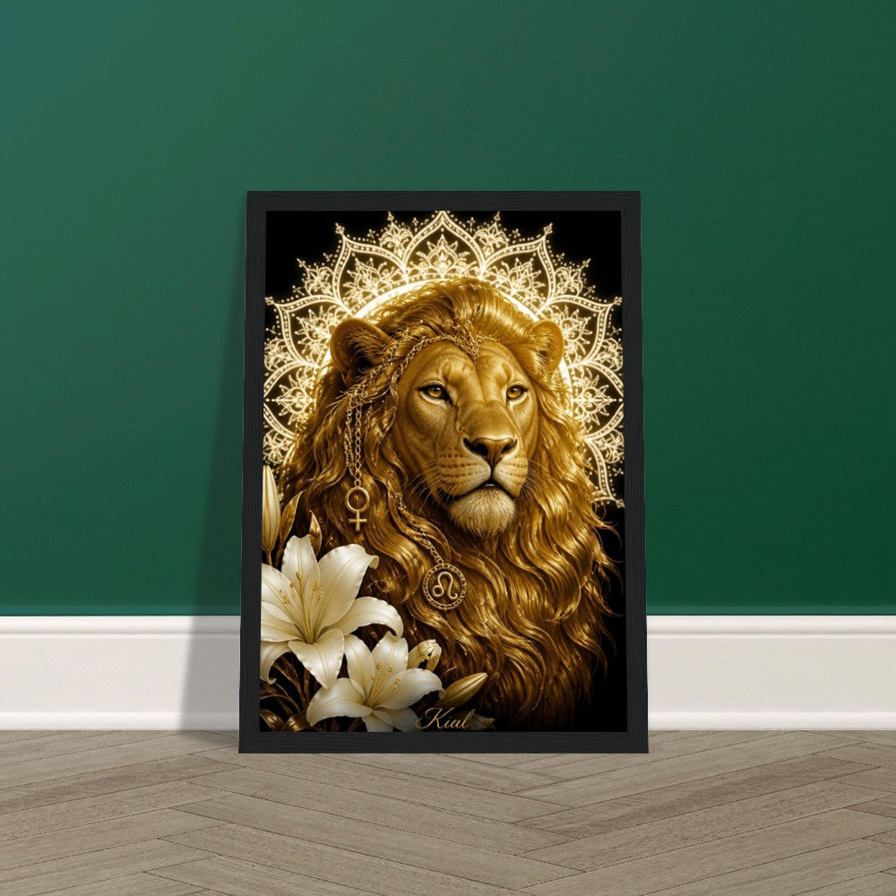 Leo Zodiac Lion Poster, Gold Wall Art, Astrology Canvas, Lion Portrait, Zodiac Gift for Her, Danish Art Studio