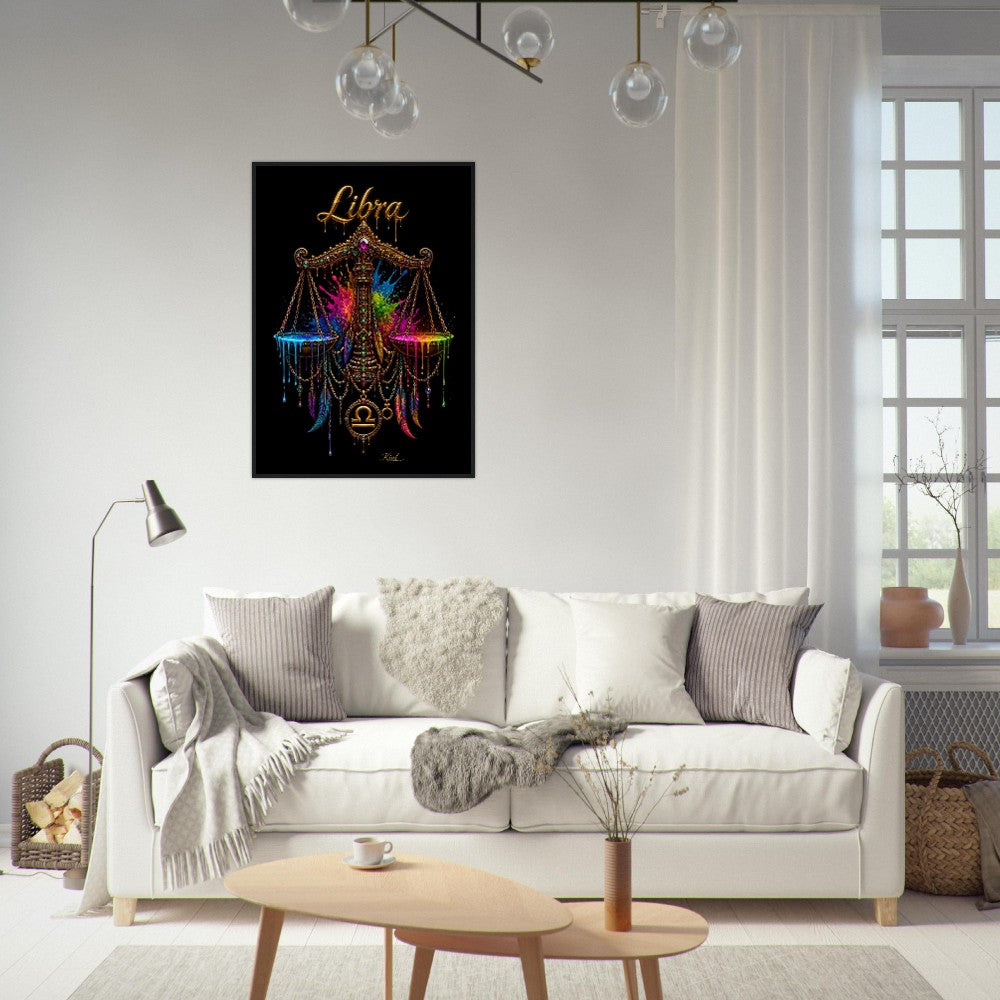Libra Neon Zodiac Scales Poster, Colorful Wall Art, Artistic Astrology Canvas, Zodiac Gift for Him, Danish Art Studio