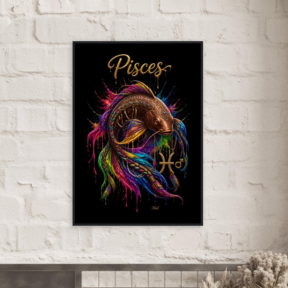 Pisces Neon Zodiac Koi Poster, Colorful Wall Art, Artistic Astrology Canvas, Zodiac Gift for Him, Danish Art Studio