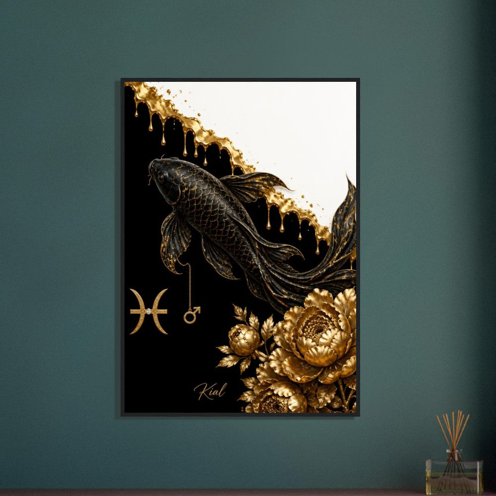 Pisces Zodiac Koi Poster, Gold Wall Art, Astrology Canvas, Koi Portrait, Zodiac Gift for Him, Danish Art Studio