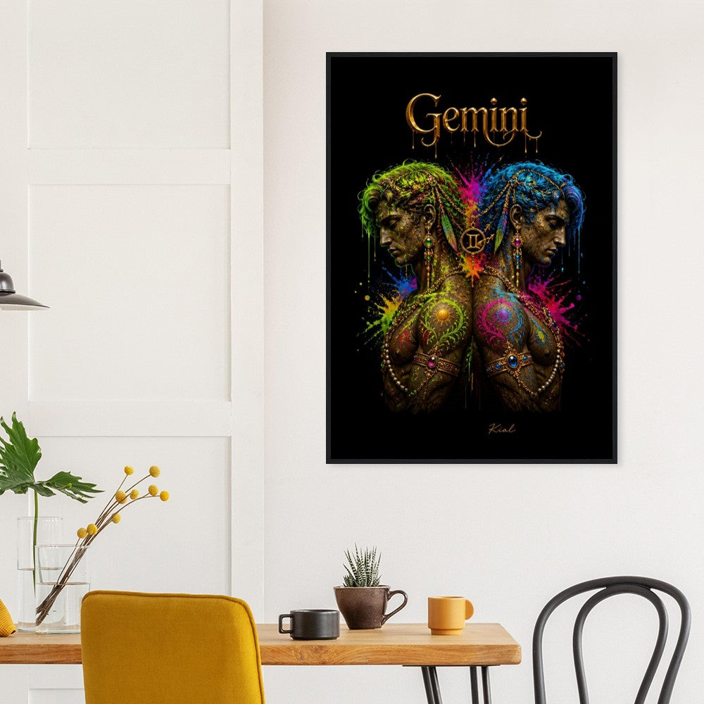 Gemini Neon Zodiac Twins Poster, Colorful Wall Art, Artistic Astrology Canvas, Zodiac Gift for Him, Danish Art Studio
