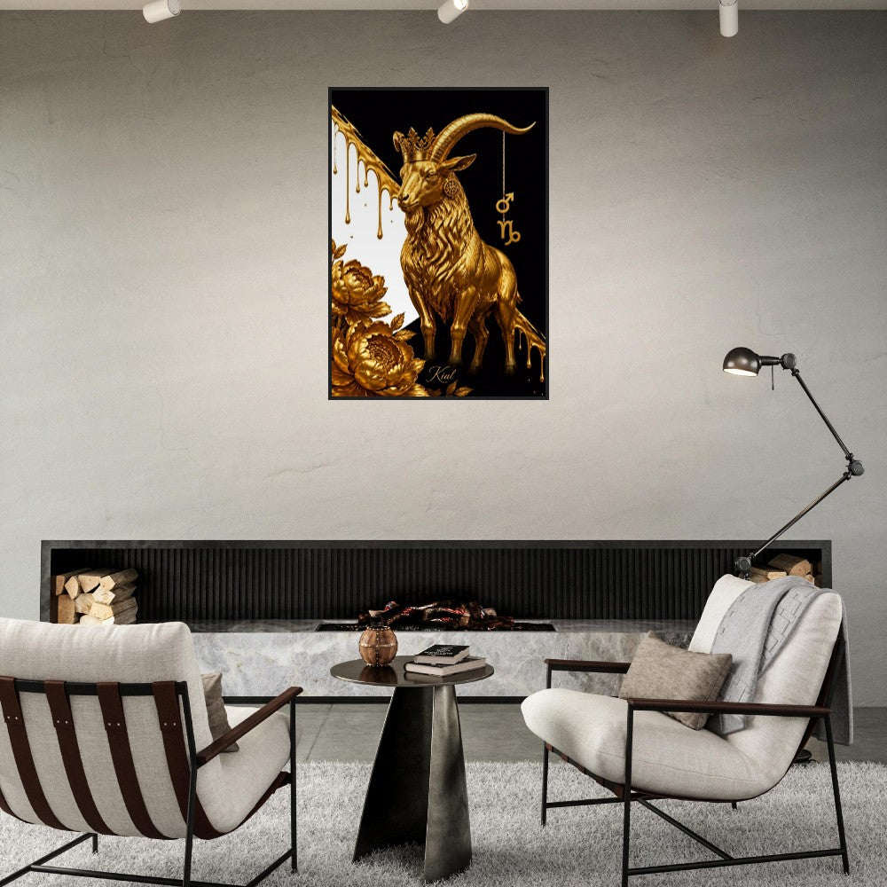Capricorn Zodiac Goat Poster, Gold Wall Art, Astrology Canvas, Goat Portrait, Zodiac Gift for Him, Danish Art Studio