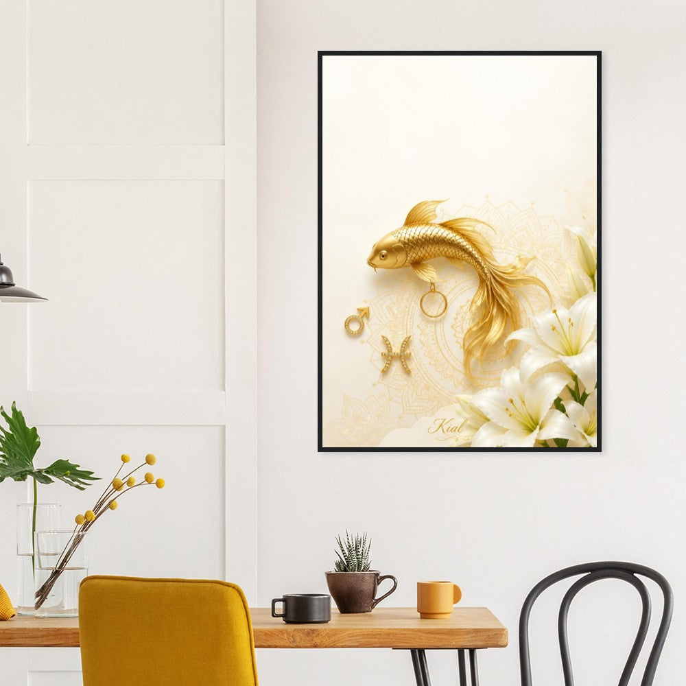 Pisces Zodiac Koi Poster, Gold Wall Art, Astrology Canvas, Koi Portrait, Zodiac Gift for Him, Danish Art Studio