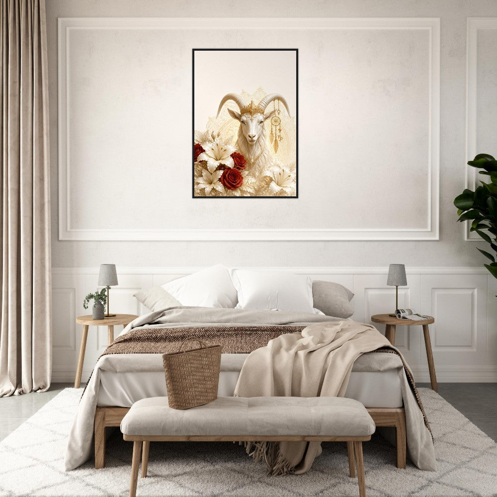 Capricorn Zodiac Goat Poster, Gold Wall Art, Astrology Canvas, Goat Portrait, Zodiac Gift for Her, Danish Art Studio