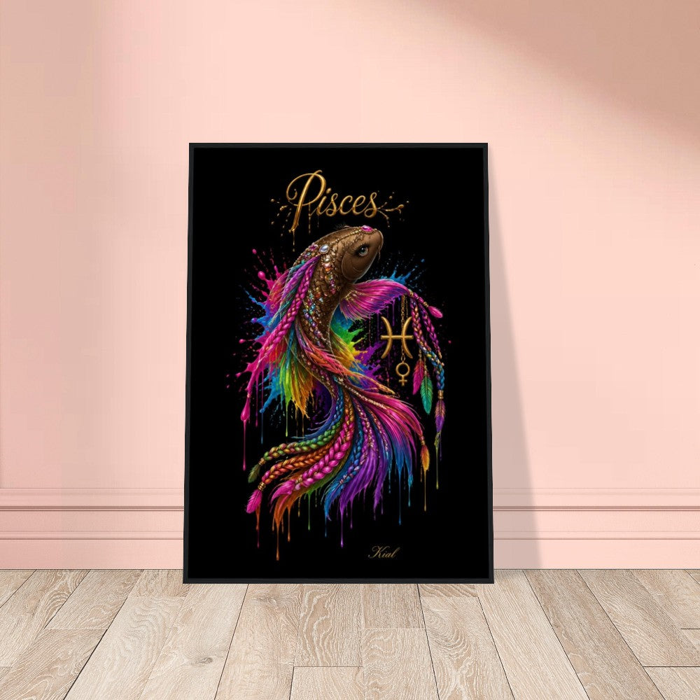 Pisces Neon Zodiac Koi Poster, Colorful Wall Art, Artistic Astrology Canvas, Zodiac Gift for Her, Danish Art Studio