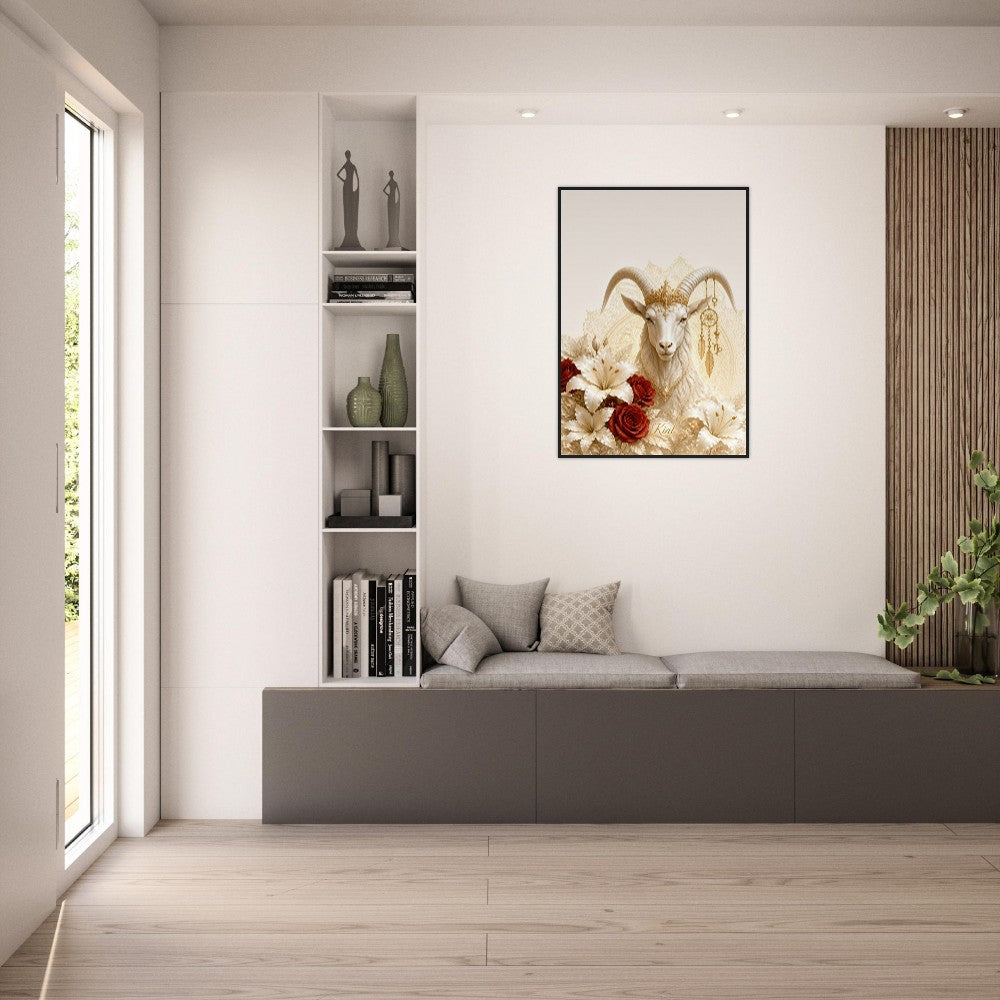 Capricorn Zodiac Goat Poster, Gold Wall Art, Astrology Canvas, Goat Portrait, Zodiac Gift for Her, Danish Art Studio